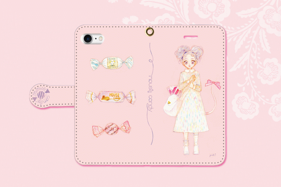 パステルピンクの甘かわガーリーイラストスマホ♡ナカジマユキ♡ラファリーショップ通販